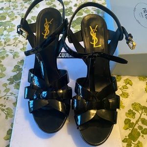 YSL patent leather black tribute sandal sZ 41.5